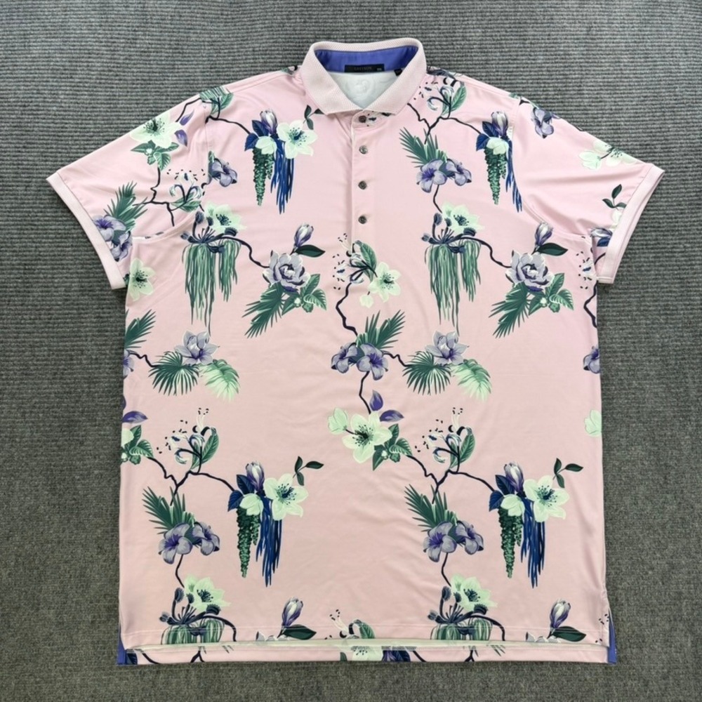 Greyson Clothiers Pink Floral Golf Polo Shirt Mens XXL Short Sleeve Performance